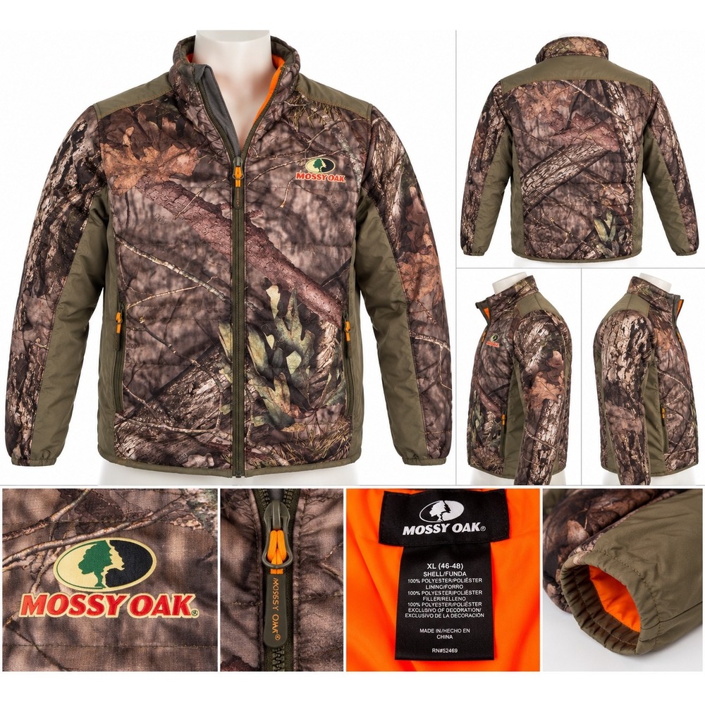 Mossy Oak Mens XL Break-Up Country Camo Puffer Jacket Full Zip Orange Lining